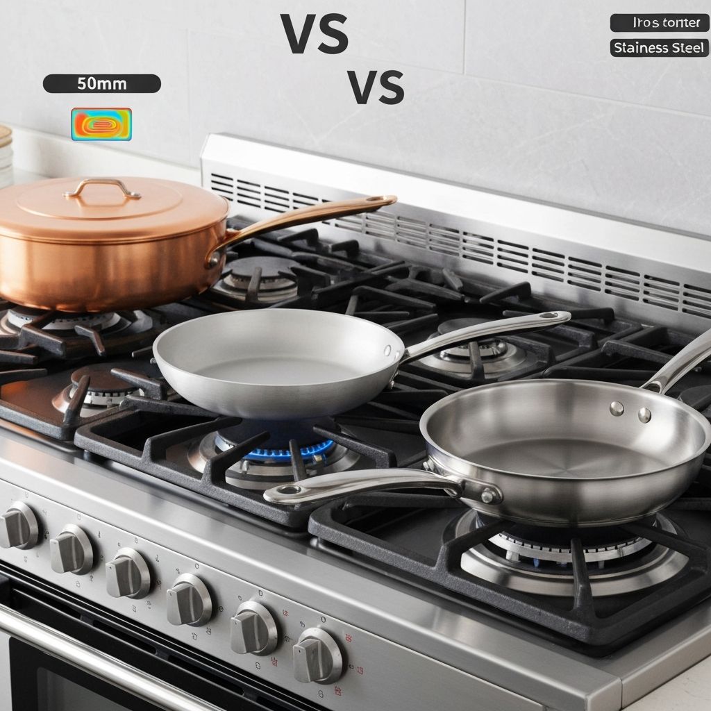Cookware comparison showing Revere copper-clad vs standard alternatives