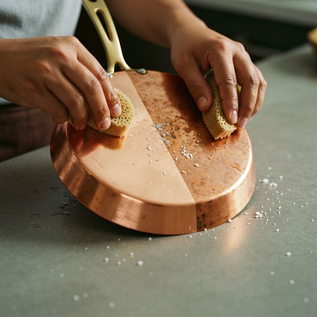 Cleaning copper bottom cookware with lemon and salt