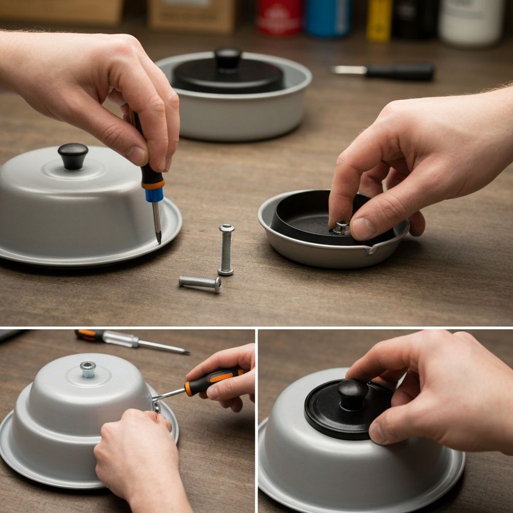 Step by step process of replacing a Revere Ware handle with screwdriver and tools