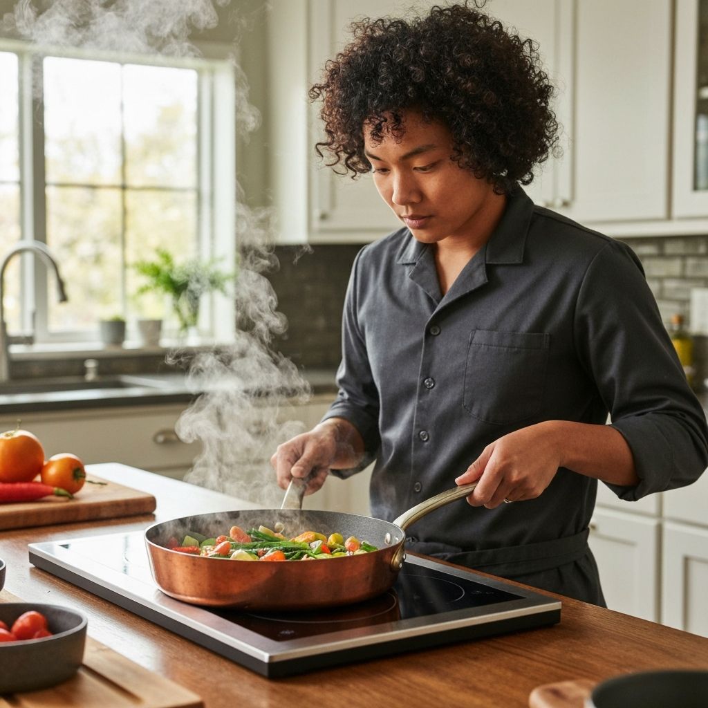 Premium Revere Cookware with copper bottom in action