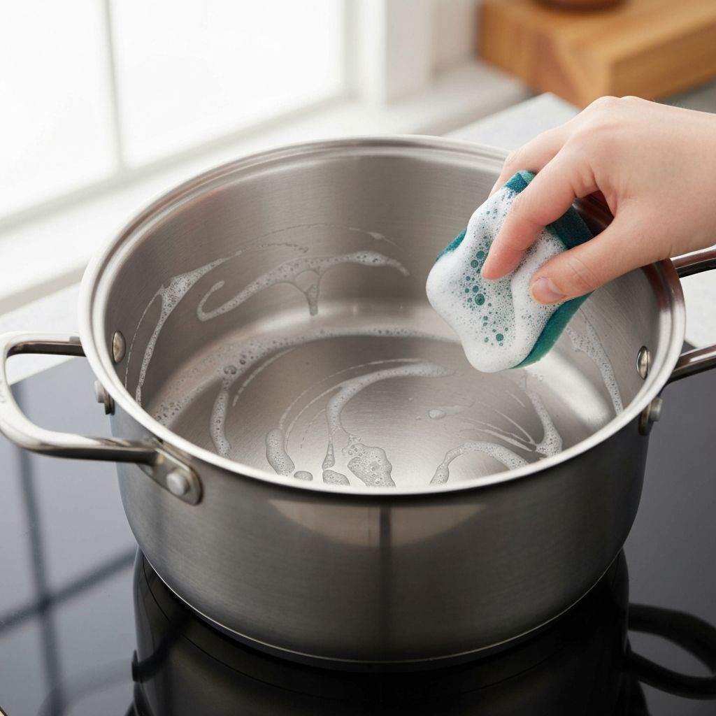 Cleaning stainless steel cookware interior